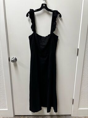 Reformation Black Ruffle-Shoulder Midi Linen Dress